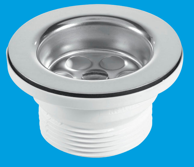 McAlpine BSW10PC Centre Pin Bath Waste: 70mm Stainless Steel Flange: Black PVC Plug