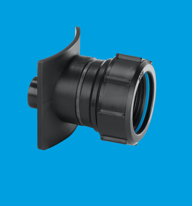 McAlpine BOSS82TCAST-BL Black Mechanical Two Piece Cast Iron Soil Pipe Boss Connector to suit 22mm drill size, supplied with fixing tool