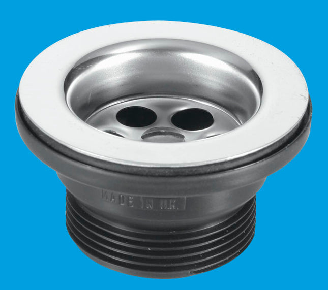 McAlpine BSW15P 1½" Centre Pin Bath Waste: 70mm Stainless Steel Flange: Black PVC Plug