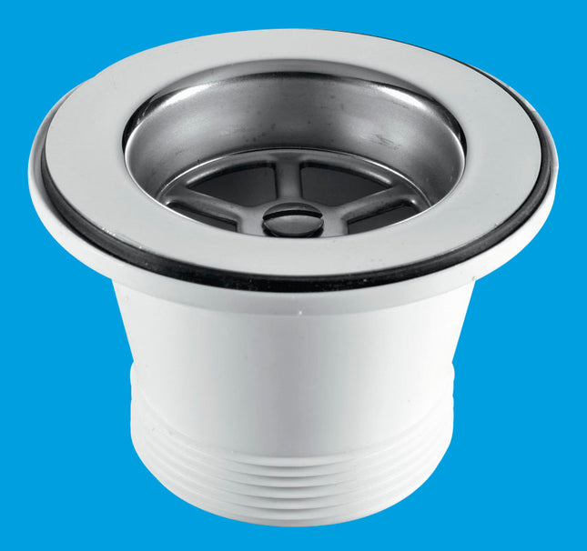 McAlpine BSW21P Centre Pin Sink Waste: 85mm Stainless Steel Flange with Plug