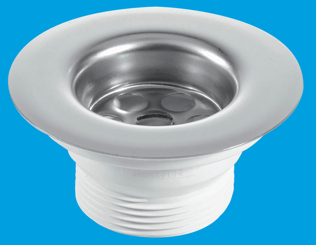 McAlpine BSW3P Centre Pin Sink Waste: 85mm Stainless Steel Flange with Plug