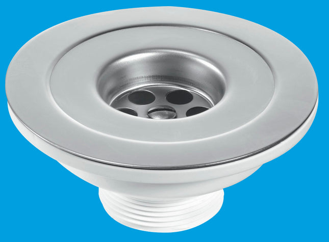 McAlpine BSW45P 1½" Centre Pin Sink Waste: 113mm Stainless Steel Flange: Reducer Waste with Plug