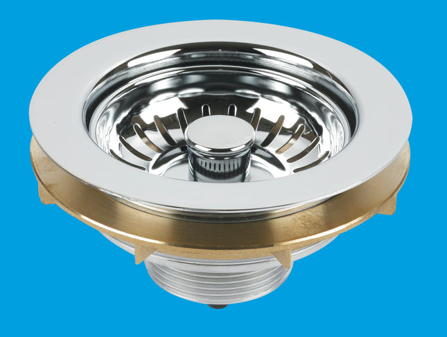 McAlpine BSW-BR-CP 1½" Basket Strainer Waste: 113mm Chrome Plated Brass Flange: Spring-Loaded Plug: Backnut Model