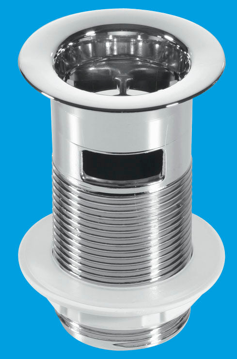 McAlpine BW1 1¼" Chrome Plated Plastic Basin Waste - Backnut Model: 60mm Flange x 3½" Tail with Plug