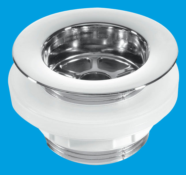 McAlpine BW5 1½" Backnut Bath Waste: 70mm Chrome Plated Plastic Flange x 1½" Tail: Unslotted: Plug