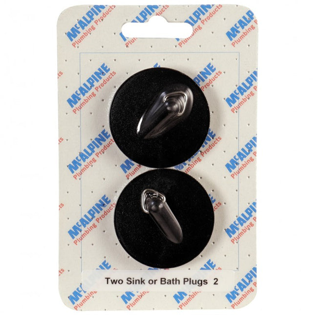 McAlpine CARD-2 Two Sink Or Bath Plugs - BP4T - Black PVC Plug 1¾" with triangle (for 1½" waste)