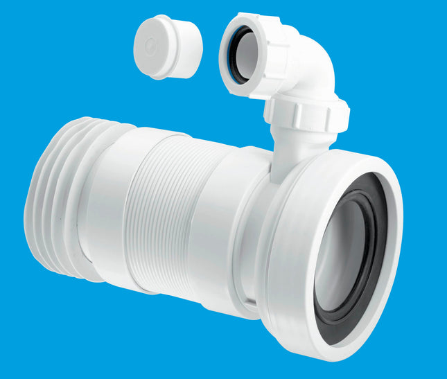 McAlpine WC-F26RV 97-107mm Inlet x 4"/110mm Outlet Flexible WC Connector with 1¼ Universal Vent Boss.