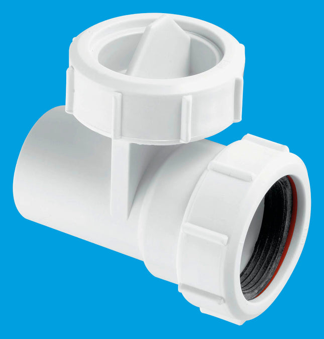 McAlpine T28M-FIL 1½" In-line Connector with Top Access Filter. Universal Connection x ABS Plain Spigot BS EN 1329-1:2000