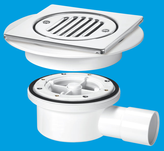 McAlpine VSG52T6SS Two-Piece Valve Shower Gully: Tile with removable Grid, 1½" Horizontal Outlet