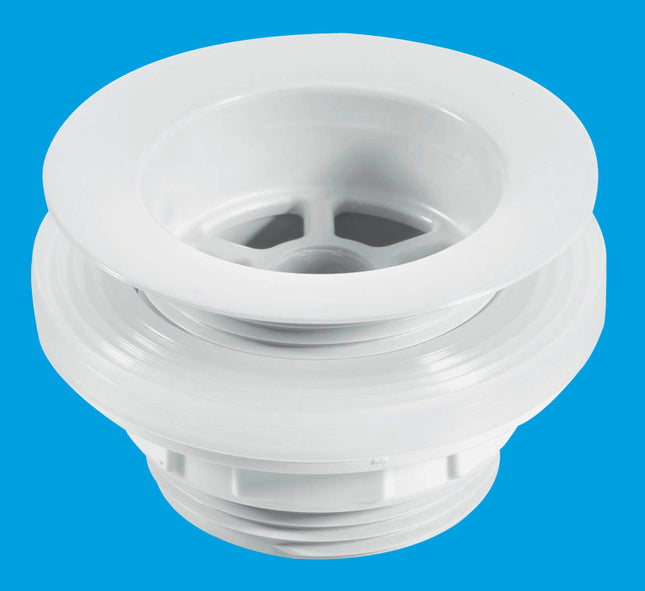 McAlpine W4 Backnut Bath Waste: 70mm White Plastic Flange x 1½" Tail: Unslotted: White PVC Plug