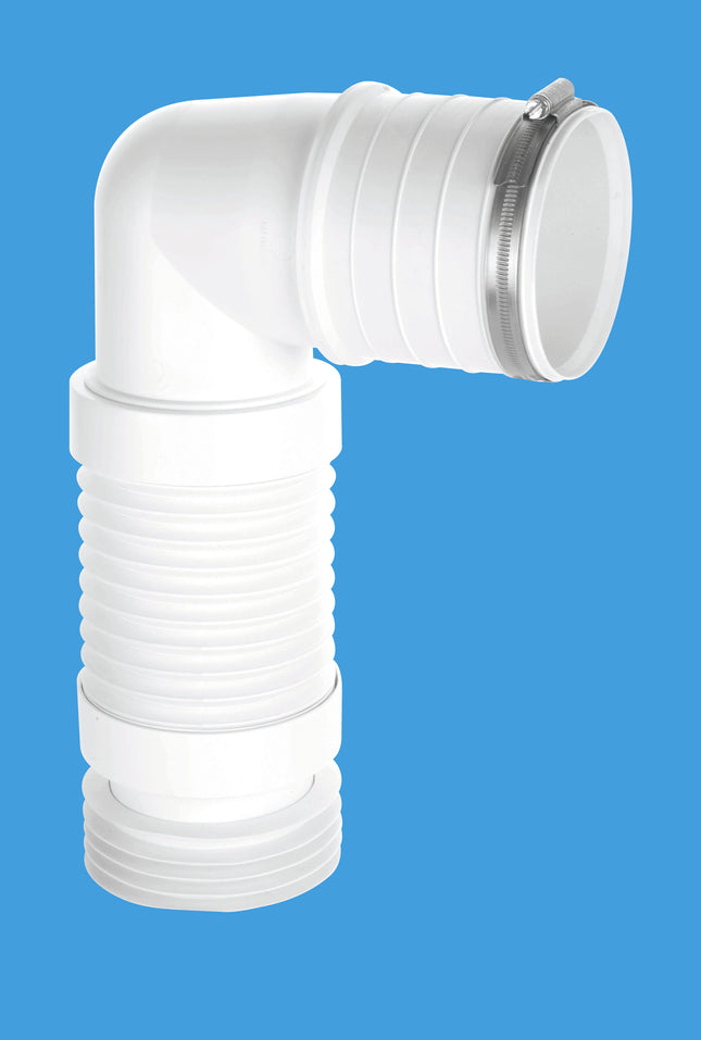 McAlpine WC-CON8F18-S-BTW 97-107mm Inlet 90° Flexible WC Connector for Back to Wall WC Pan for Installation in Vertical Position