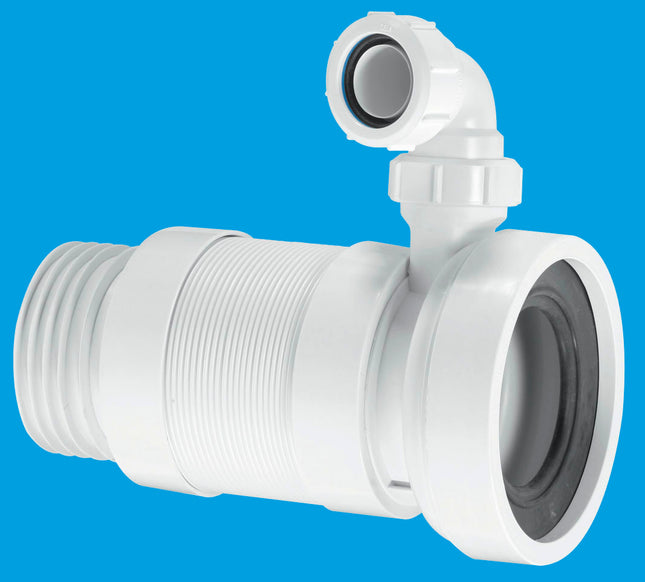 McAlpine WC-F23SV 97-107mm Inlet x 3½"/90mm Outlet Straight Flexible WC Connector with 1¼ Universal Vent Boss.