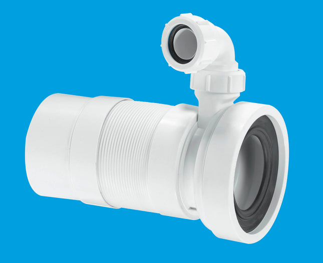 McAlpine WC-F26PV 97-107mm Inlet x 110mm Plain End Outlet Straight Flexible WC Connector with 1¼ Universal Vent Boss.