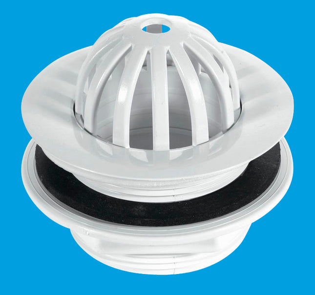 McAlpine WU20 2" Urinal Waste: 85mm Plastic Domed Flange with removable Dome x 42mm Tail: Backnut Model