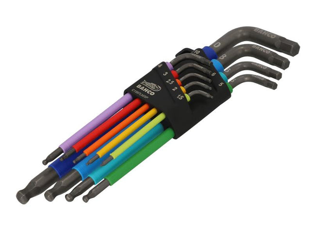 Bahco C1997LM/9P Metric Long Ball End Coloured Hex L-Key Set, 9 Piece