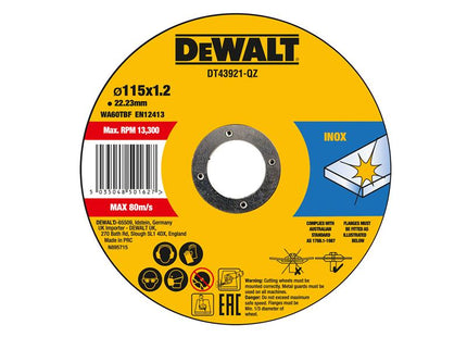 DEWALT DT43921 Metal Cut Off Disc 115 x 1.2 x 22.23mm (Pack 10)
