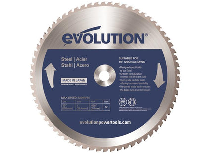 Evolution Mild Steel Cutting Mitre Saw Blade 255 x 25.4mm x 52T