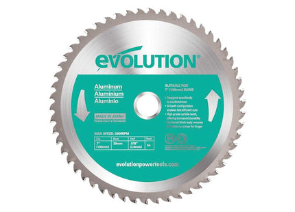 Evolution Aluminium Cutting Circular Saw Blade 180 x 20mm x 54T