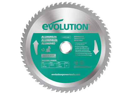 Evolution Aluminium Cutting Circular Saw Blade 185 x 20mm x 60T