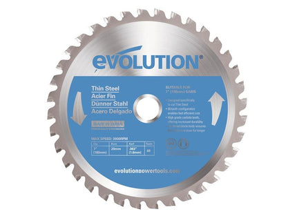 Evolution Thin Steel Cutting Circular Saw Blade 180 x 20mm x 68T