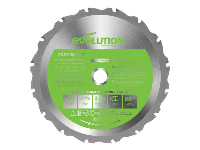 Evolution FURY¨ Multi-Purpose TCT Circular Saw Blade 185 x 20mm x 16T