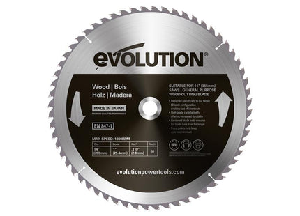 Evolution Wood Cutting Circular Saw Blade 355 x 2.8 x 25.4mm x 60T
