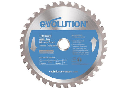 Evolution Thin Steel Cutting Circular Saw Blade 180 x 20mm x 36T
