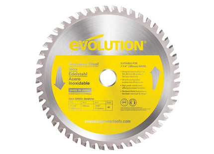 Evolution Stainless Steel Cutting Circular Saw Blade 185 x 20mm x 48T