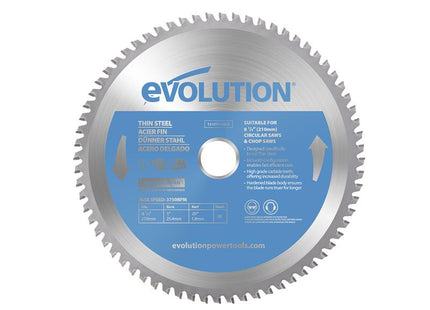 Evolution Thin Steel Cutting Circular Saw Blade 210 x 25.4 x 68T