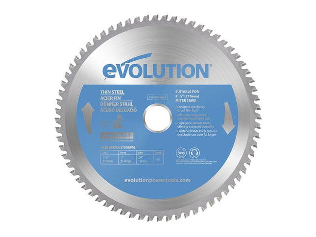 Evolution Thin Steel Cutting Mitre Saw Blade 210 x 25.4mm x 68T