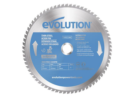 Evolution Thin Steel Cutting Mitre Saw Blade 255 x 25.4mm x 70T