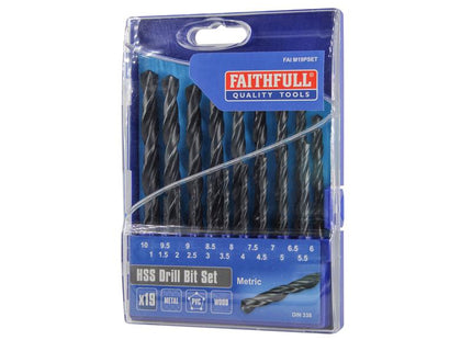 Faithfull HSS Jobber Drill Bit Set, 19 Piece (1-10mm)