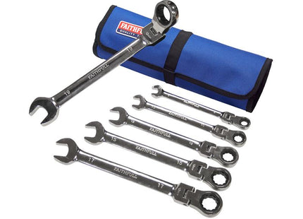 Faithfull Ratchet Combination Spanner Set in Tool Roll, 6 Piece