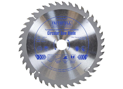 Faithfull TCT Cordless Trimsaw Blade 165 x 20mm x 40T POS