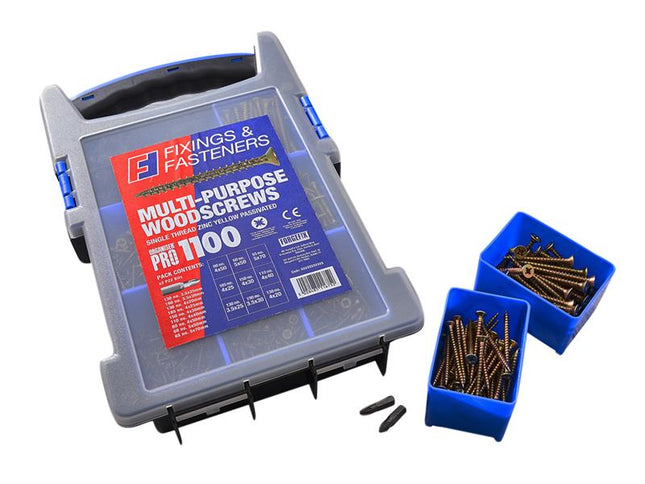 ForgeFix Multi-Purpose Wood Screw Kit, 1100 Piece + 2 x PZ2 Bits