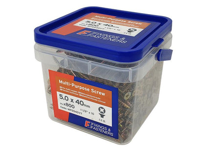 ForgeFix Multi-Purpose Pozi Compatible Screw CSK ST ZYP 5.0 x 40mm Tub 800