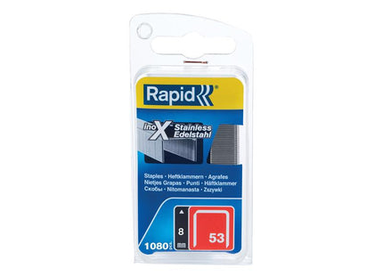 Rapid 53/8B 8mm Stainless Steel Fine Wire Staples (Box 1080)