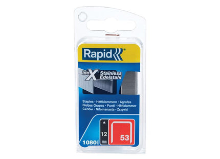 Rapid 53/12B 12mm Stainless Steel Fine Wire Staples (Box 1080)
