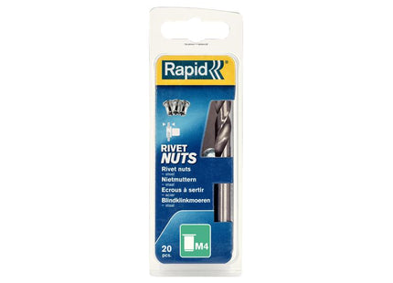 Rapid Steel Rivet Nuts M4 (Pack 20 + Free Drill Bit)