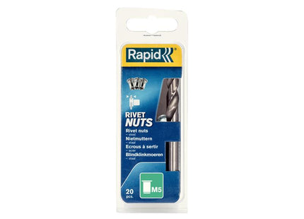 Rapid Steel Rivet Nuts M5 (Pack 20 + Free Drill Bit)