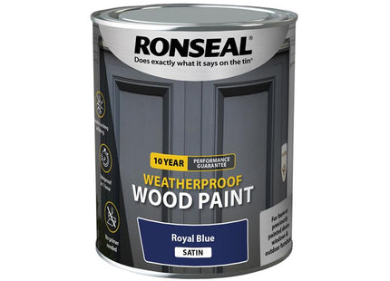 Ronseal 10 Year Weatherproof Wood Paint Royal Blue Satin 750ml