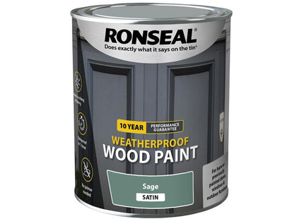 Ronseal 10 Year Weatherproof Wood Paint Sage Satin 750ml