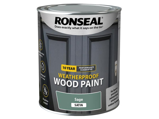 Ronseal 10 Year Weatherproof Wood Paint Sage Satin 750ml