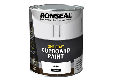 Ronseal One Coat Cupboard Paint White Gloss 750ml
