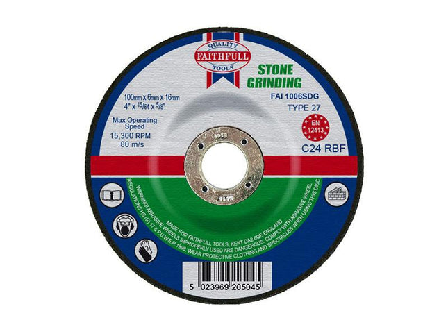 Faithfull Depressed Centre Stone Grinding Disc 100 X 6 X 16Mm