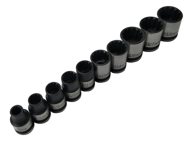 Bluespot Tools 3/8In Drive Spline Socket Set Metric, 10 Piece