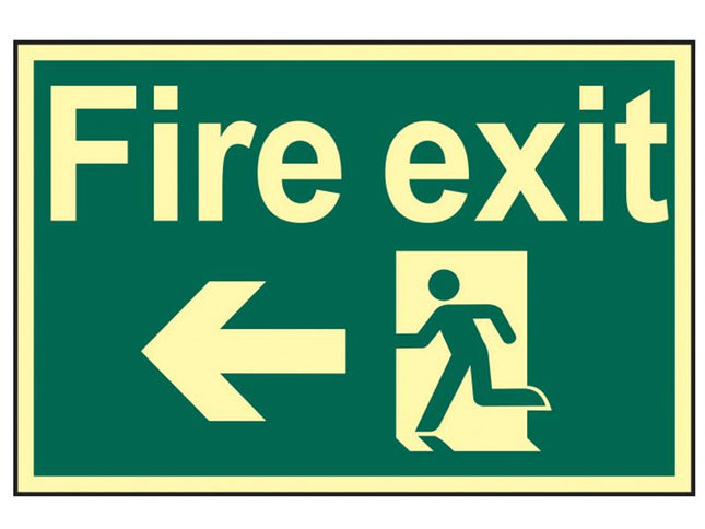 Scan Fire Exit Running Man Arrow Left - Photoluminescent 300 X 200Mm