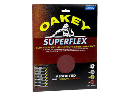 Oakey Superflex Cloth Backed Aluminium Oxide Sheets 230 X 280Mm Assorted (3)