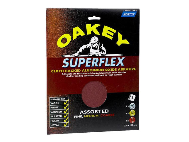 Oakey Superflex Cloth Backed Aluminium Oxide Sheets 230 X 280Mm Assorted (3)