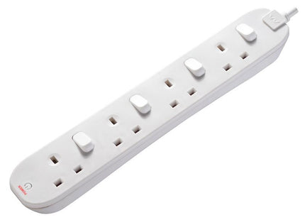 Masterplug Extension Lead 240V 4-Gang 13A White Switched 2m